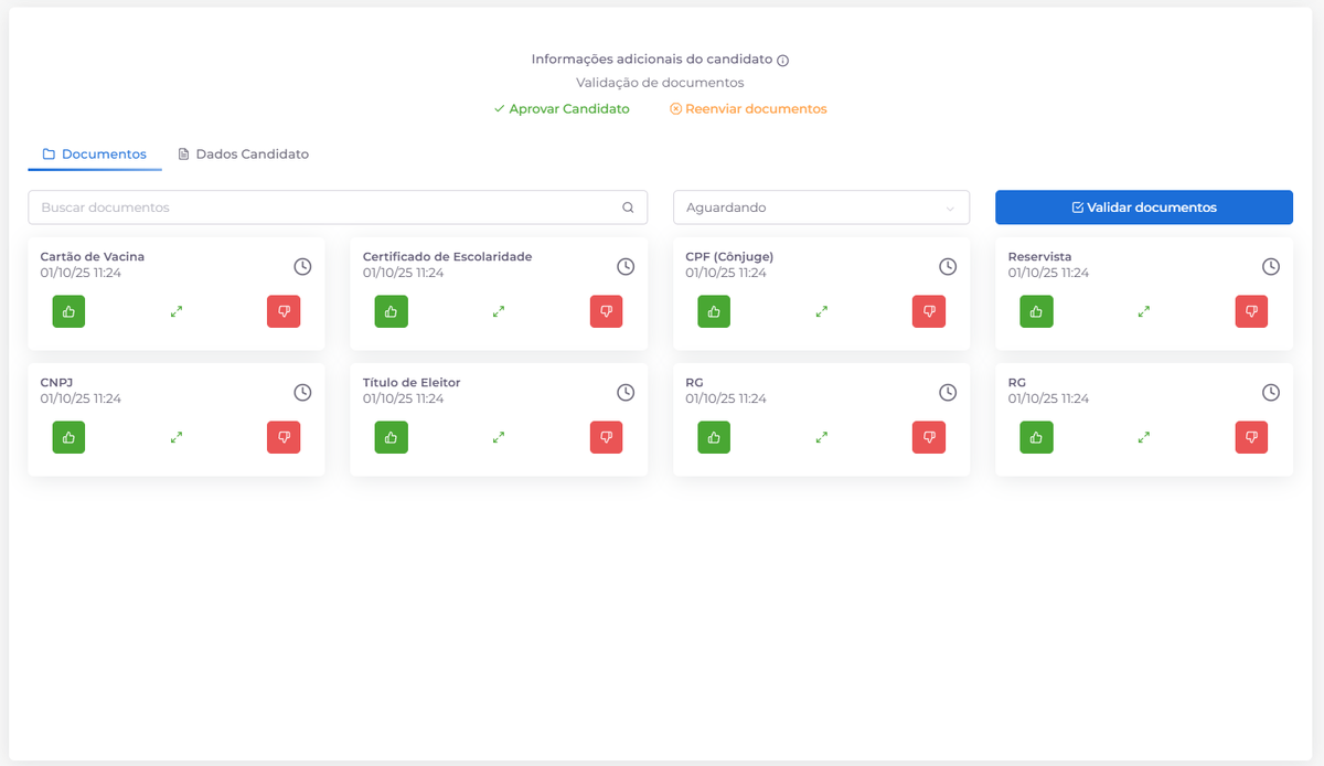 Documentos enviados e validados na plataforma