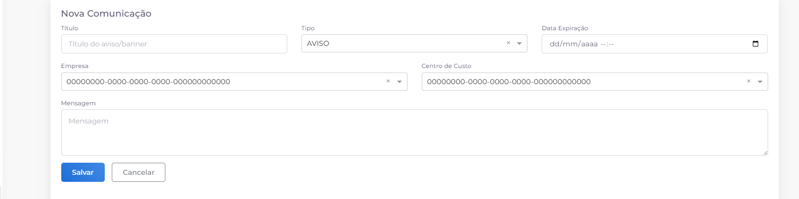 Adicionar aviso ou banner