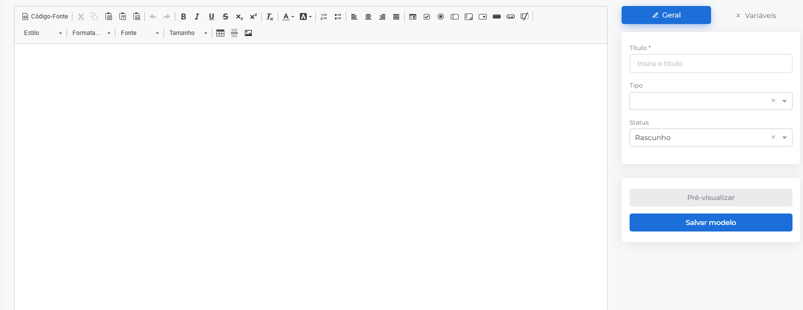 Editor com variáveis do sistema