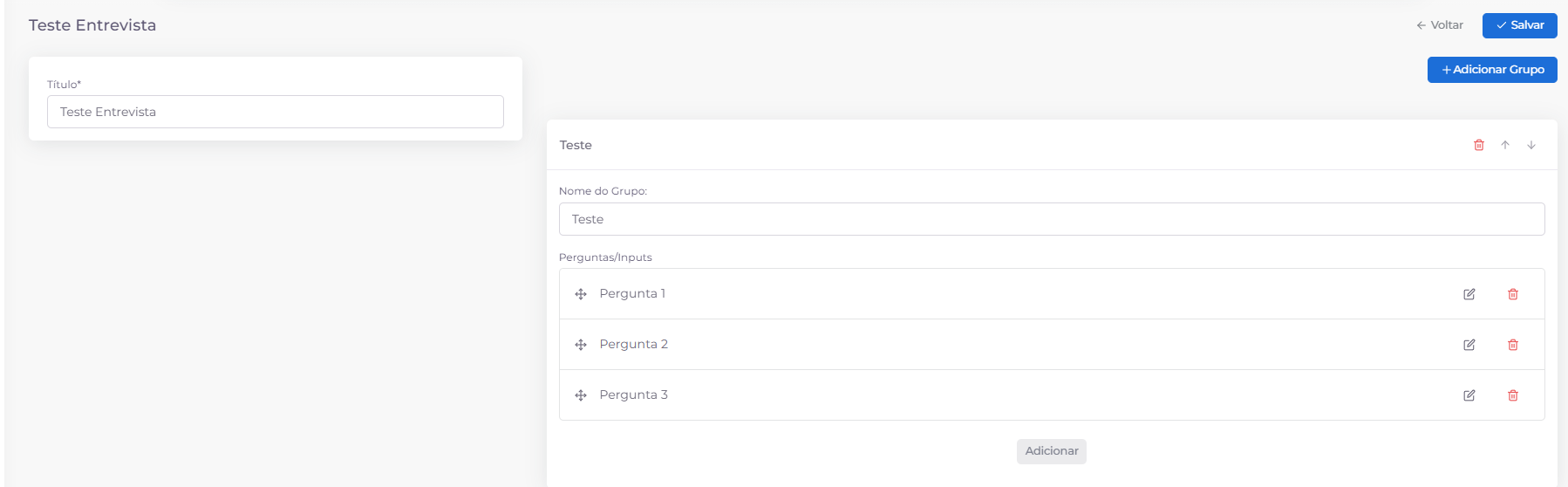 Construtor de perguntas por grupos